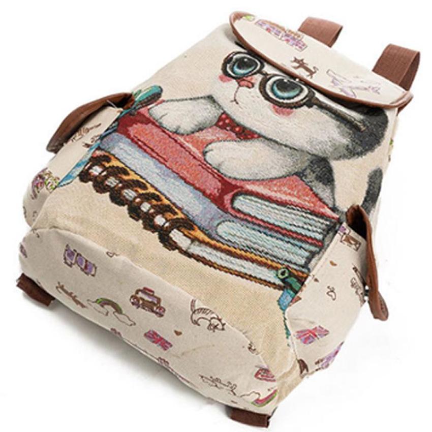 2021 Women Canvas Large Rucksack Ladies Cat Print School Bag Laptop Notebook Backpack