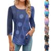 Women's Fashionable Casual Pleated Round Neck Leisure Printing Seven Quarter Sleeve T-shirt Top