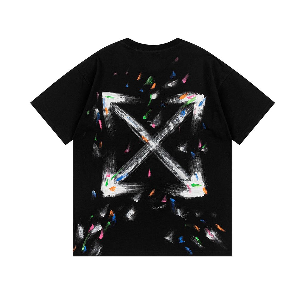 9068 Off-White 2025 Spring/Summer New Colorful Letter Arrow Pattern Round Neck Hooded Short Sleeved Men's and Women's T-shirts