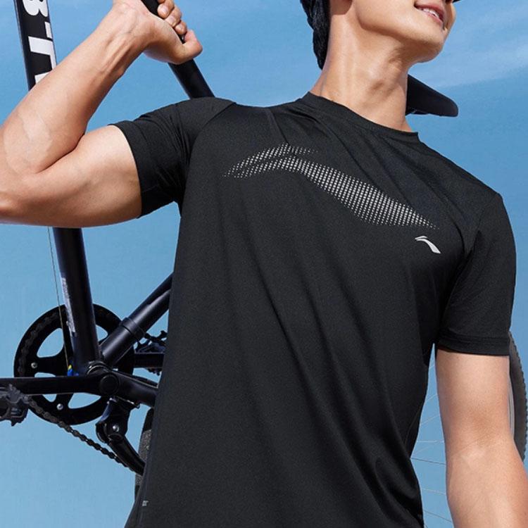 Li-Ning Мужская футболка Fitness Series с коротким рукавом и круглым вырезом, однотонная, черная ATST591-5