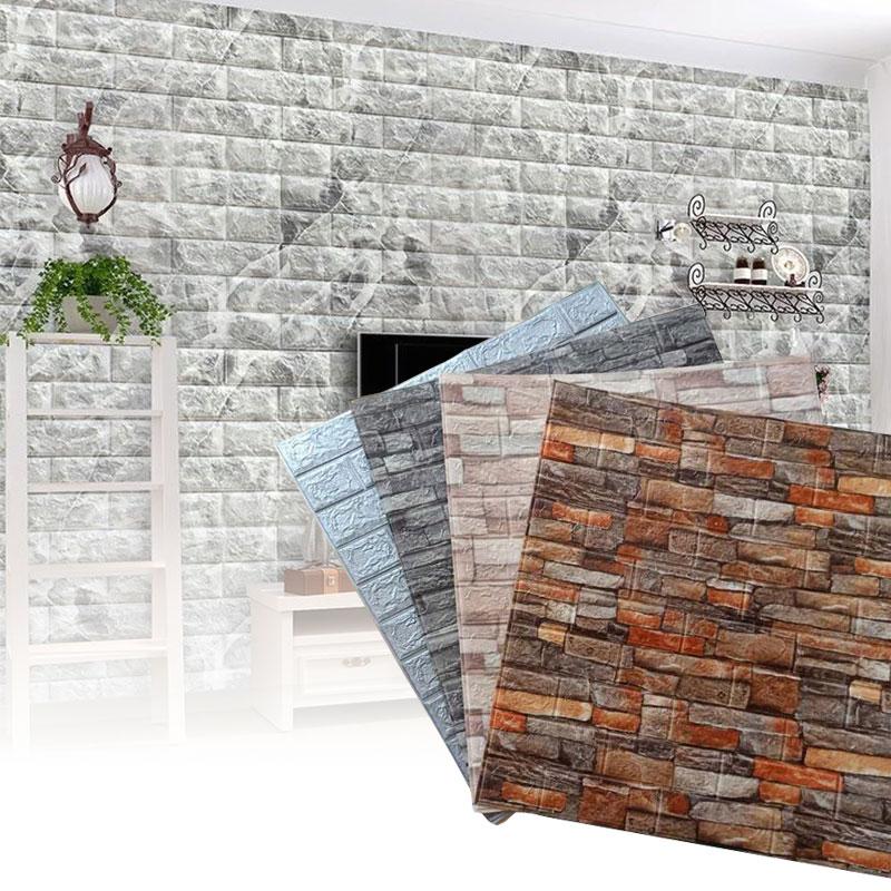 10pcs 70*77*0.3cm 3D Brick Wall Stickers Self-Adhesive Wallpaper Decor Foam Waterproof Wall Covering Wallpaper Living Room DIY Background