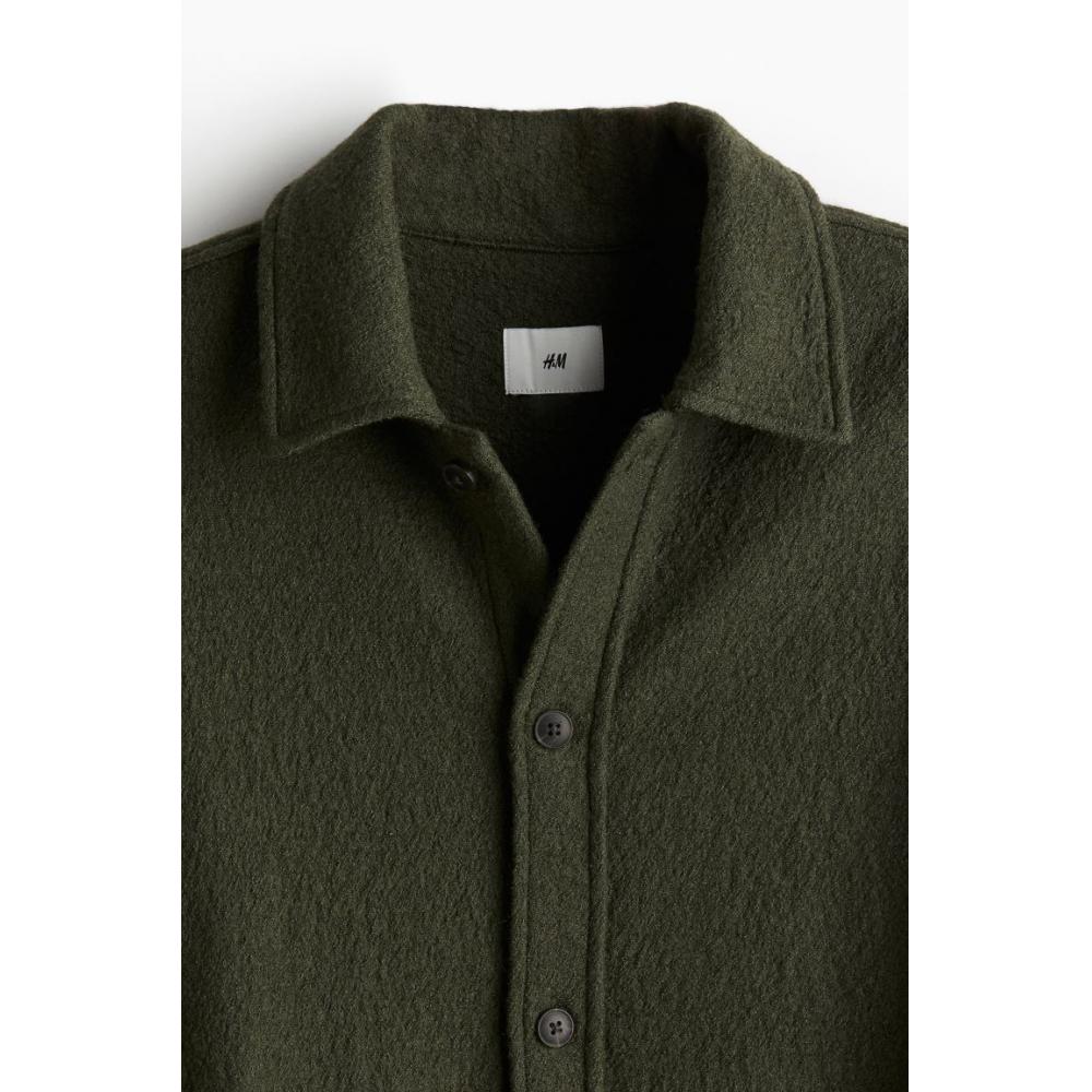 Верхняя одежда из смеси шерсти HM Regular Fit Dark kHaki Green