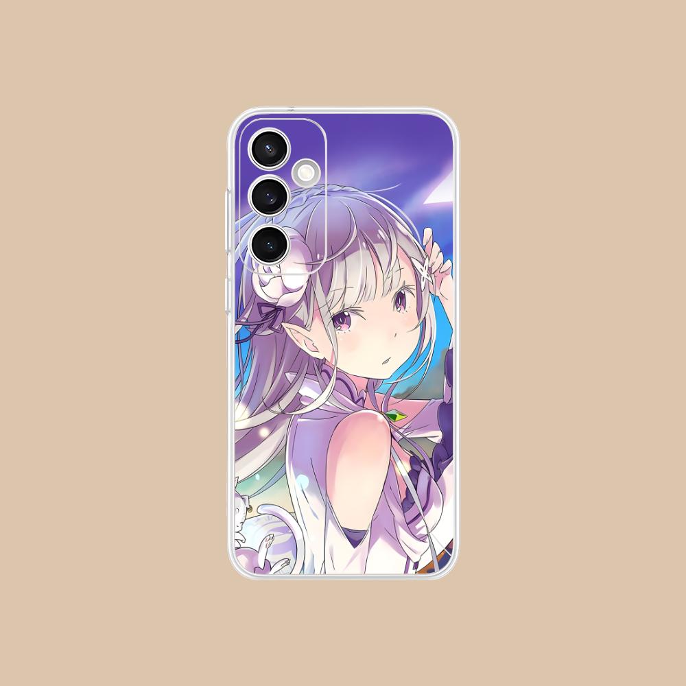 Чехол для мобильного телефона ReZero Emilia Waifu для Samsung Galaxy S25 S24 S23 S22 S21Plus FE Ультрапрозрачный Цветной Чехол Красивый Роскошный