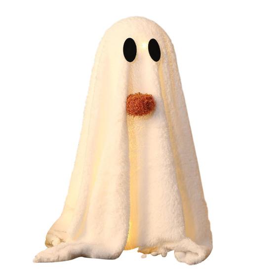 Light-Up Sherpa Ghosts with Pumpkin Cute Ghost Tabletop Decoration