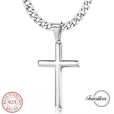 Ожерелье Fansilver Cross из стерлингового серебра S925 для мужчин и женщин, прочное ожерелье с кубинским распятием из нержавеющей стали 5 мм, ювелирные изделия