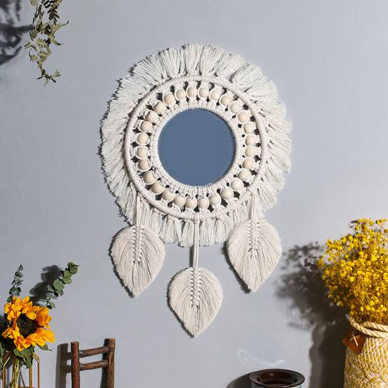 Space Saving Wall Decor Beautiful Round Macrame Fringe Round Boho Mirror Hanging Mirror