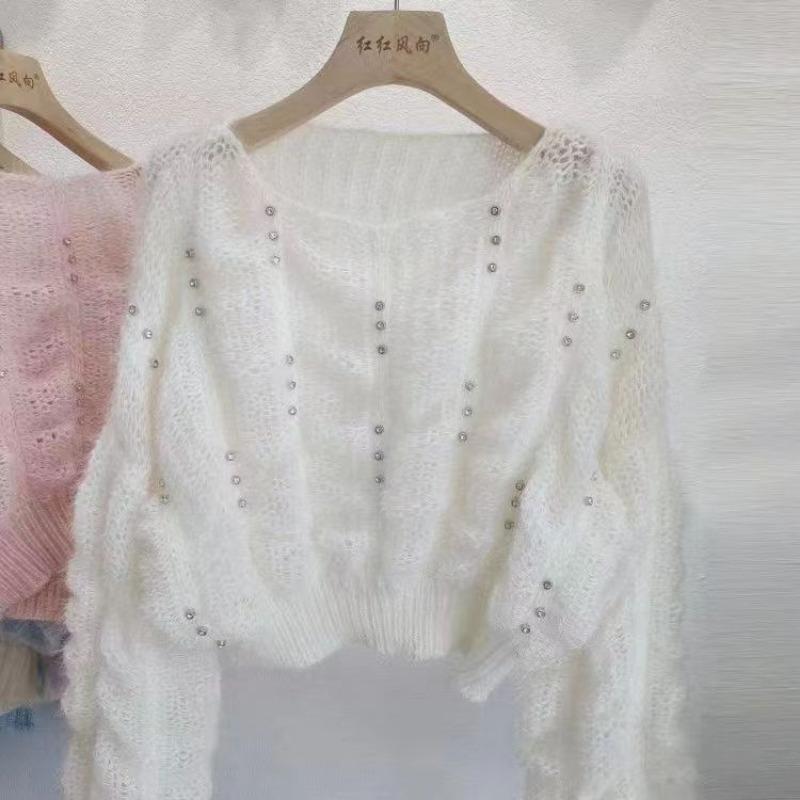 Пуловер, женский свитер, 2023, мягкий клеевой короткий свитер, весенний, с круглым вырезом, корейский свободный вязаный свитер с длинными рукавами, женский пуловер