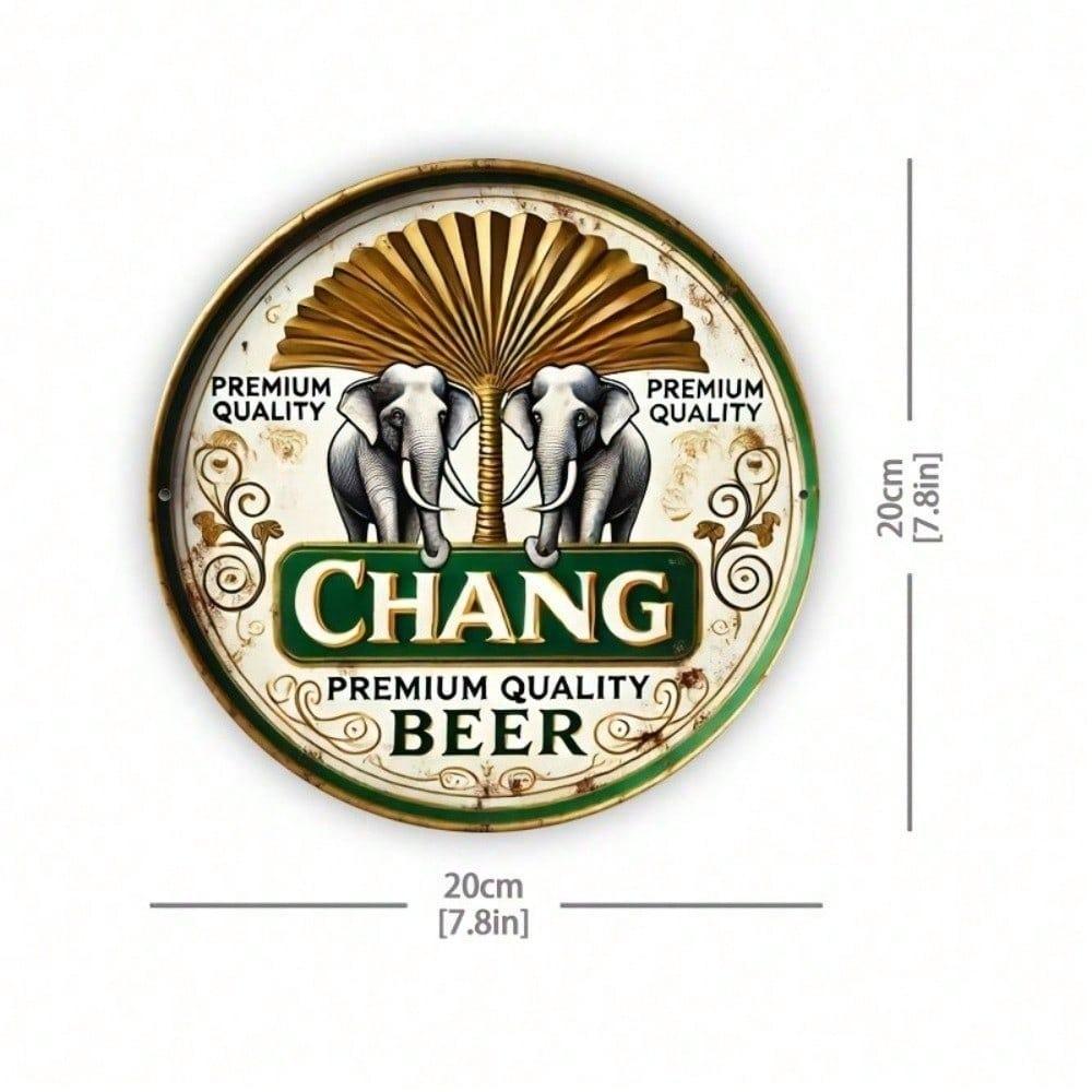Металлическая жестяная табличка Chang Beer со слоном, круглая, 8x8 дюймов, алюминиевый настенный декор для дома, бара, гаража, мужской комнаты