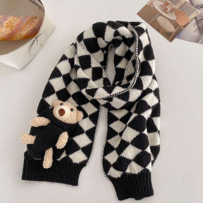 Cute Bear Short Knitted Handmade DIY Scarf Women's Winter Warm Versatile Student Wool Scarf