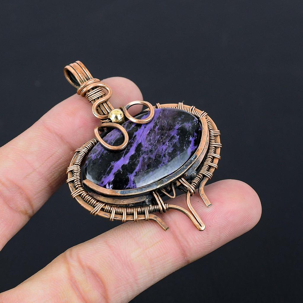 Purpurite Gemstone Pure Copper Wire Wrapped Handmade Pendant Jewelry