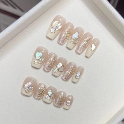 Чисто ручная работа Фототерапия Дизайн ногтей Shell Love Wear Nail Finished Nail Art Patch Демонстрация белизны и съемный