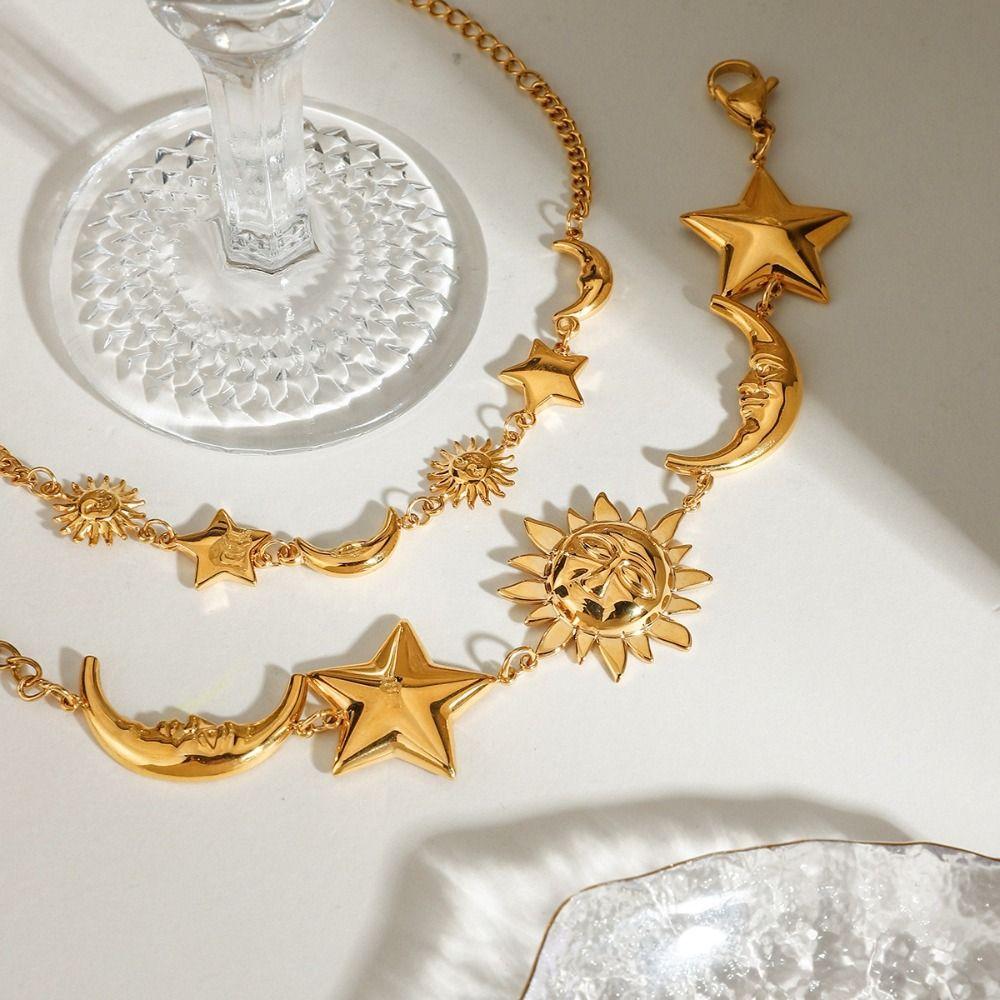 Браслет Звезда Луна Цвета 18К Золота Нержавеющая Сталь Наборный Браслет Летняя Мода