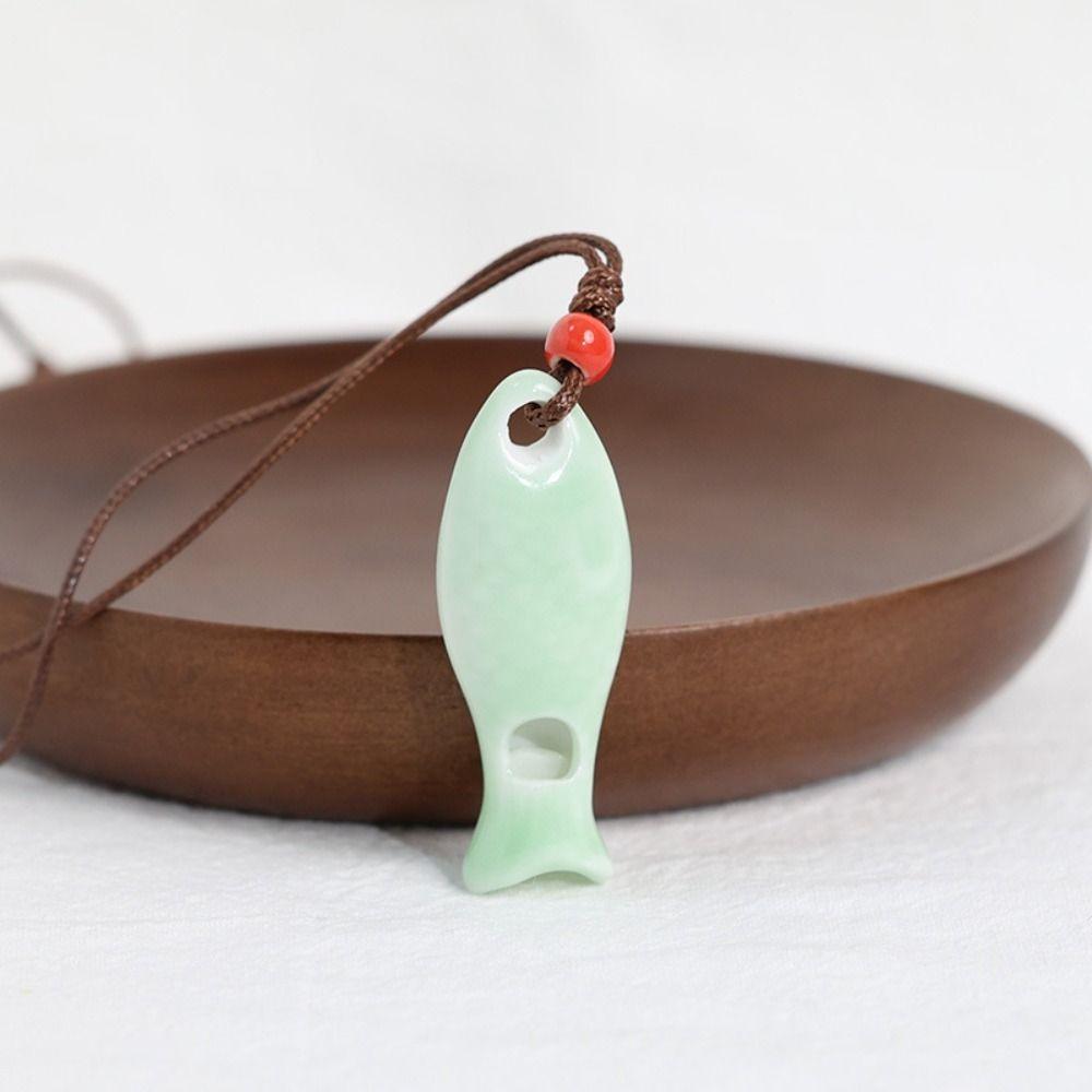 Handmade Fish Whistle Necklace Adjustable Cord Porcelain Fish Pendant Jewelry Accessories