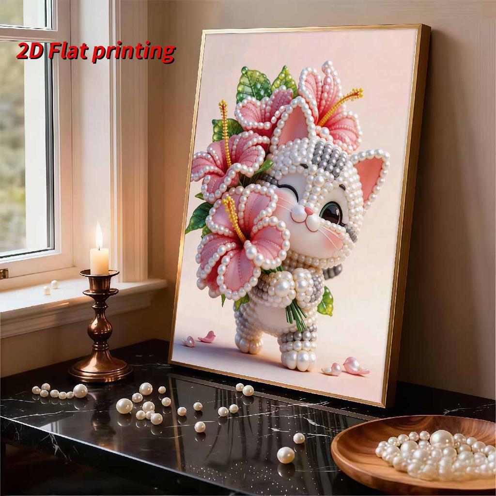 5D DIY Безрамная Жемчужная Живопись Цветов и Кошек, Набор для Рисования, Подходит для Декора Стен Домашней Гостиной, Спальни и Других Помещений, Художественные Картины