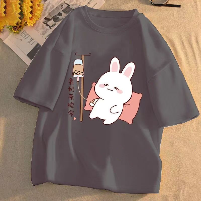 Летняя женская футболка с короткими рукавами из хлопка, свободные корейские топы с принтом в трендовом стиле