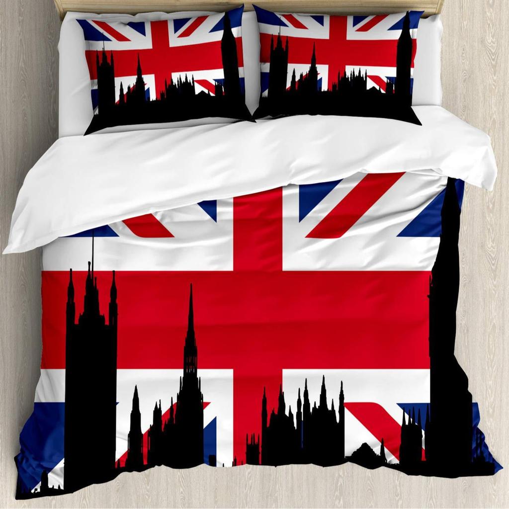 Simple British British Expired Three-Piece Digital Printing Quilt Cover Bedding Home Textiles