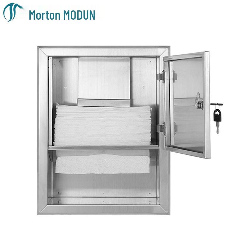 Встраиваемый диспенсер для бумажных полотенец Morton 304 из нержавеющей стали с матовой отделкой, устойчивой к отпечаткам пальцев, для общественных туалетов.