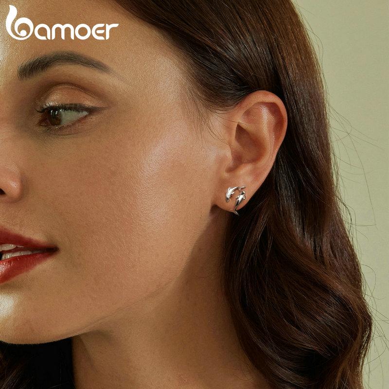 BAMOER стерлингового серебра 925 пробы серьги-гвоздики с дельфинами съемные серьги для женщин вечерние ювелирные изделия с платиновым покрытием