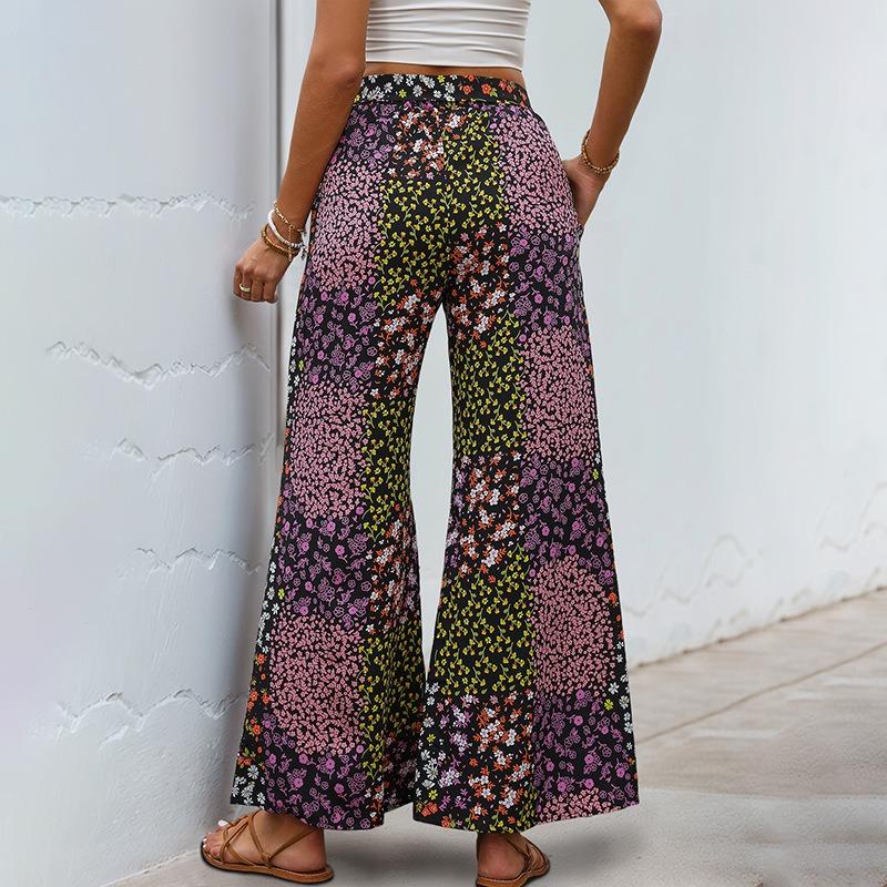 Женские новые летние брюки на шнуровке с принтом Temperament, широкие брюки с высокой талией
