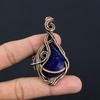 Кулон с синим сапфиром, Кулон с драгоценным камнем ручной работы, Кулон, обернутый медной проволокой 999 пробы, Антикварное украшение, Для подарка на помолвку