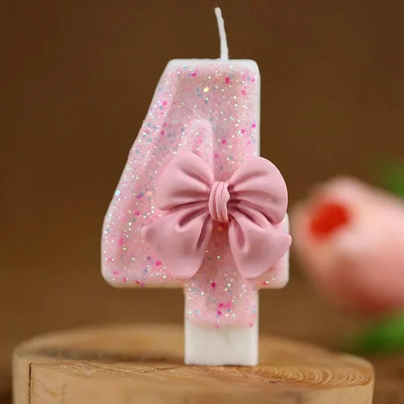 Cute Pink Bow 3D Digital Cake Candles, Suitable for Birthday Party Decorations, Birthday Decorations, Cake Decorating Tools