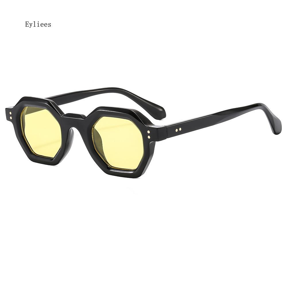 Retro Amber Polygon Small Square Women Sunglasses Retro Rivets Men Shades Fashion Trending Outdoor Sports Sun Glasses Gafas