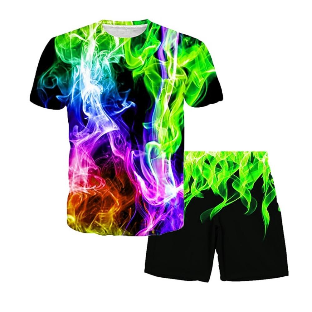 Детский комплект, 3D-печать, круглый вырез, короткий рукав, повседневный, легкий топ, Хэллоуин, хип-хоп, комплект из 2 предметов, мода