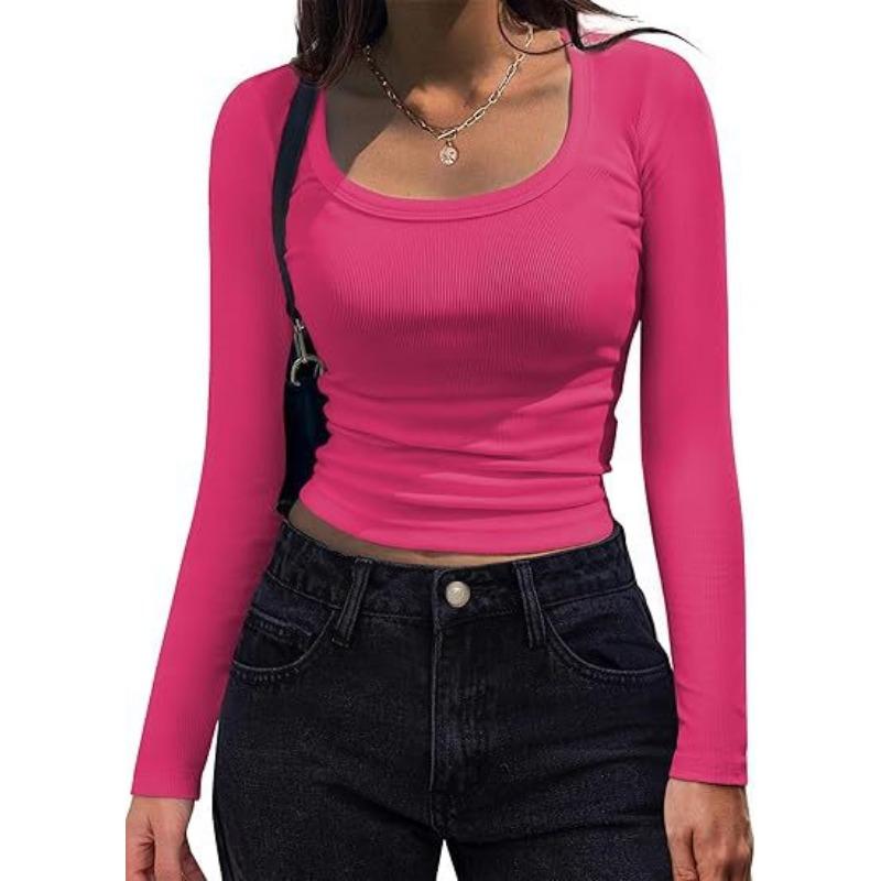 YYFS Женская мода повседневная весна осень однотонные принты длинные рукава U-образный вырез блузки и рубашки