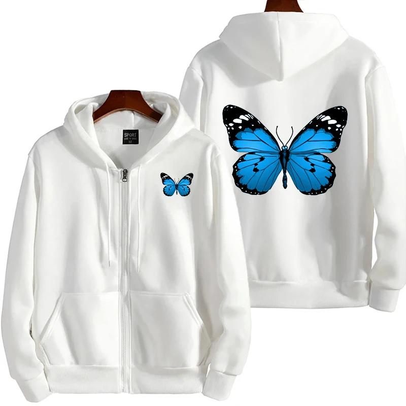 Womens Coat Butterfly Print Casual Hooded Zipper Sweatshirt Sports Jogging Clothing Versatile High Street Jacket