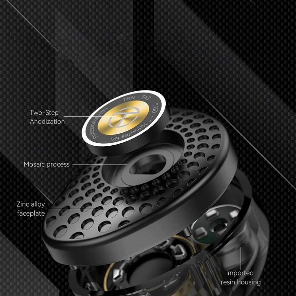 LINSOUL TRN TA3 2DD+1BA Hybrid HiFi Dynamic Earphones with Closed-Back Design, Re-cableable, 3.5mm Stereo Plug (10mm Bass + 6mm Mid-Treble),