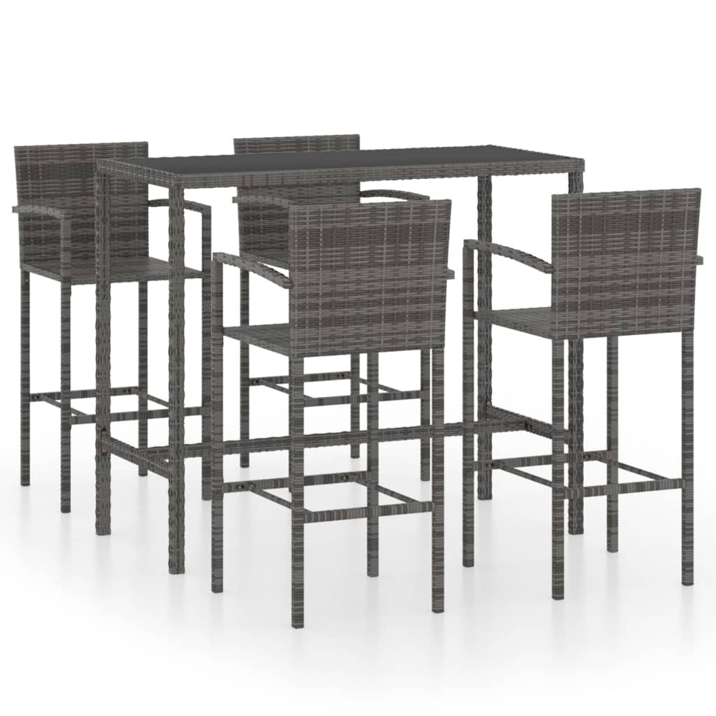 5 Piece Garden Bar Set Poly Rattan Gray