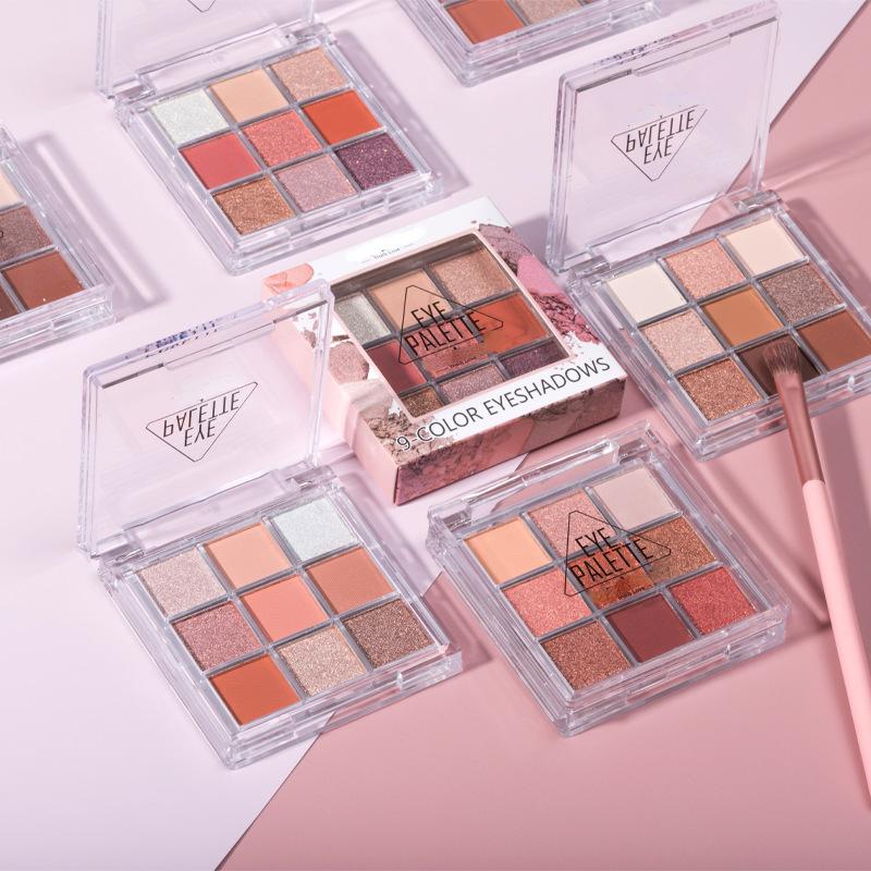 9-Color Glitter Eyeshadow Palette Pink Pearly Eyeshadow Palette Korean Charming Eye Makeup Palette Shiny Eye Shadow Eye Pigments