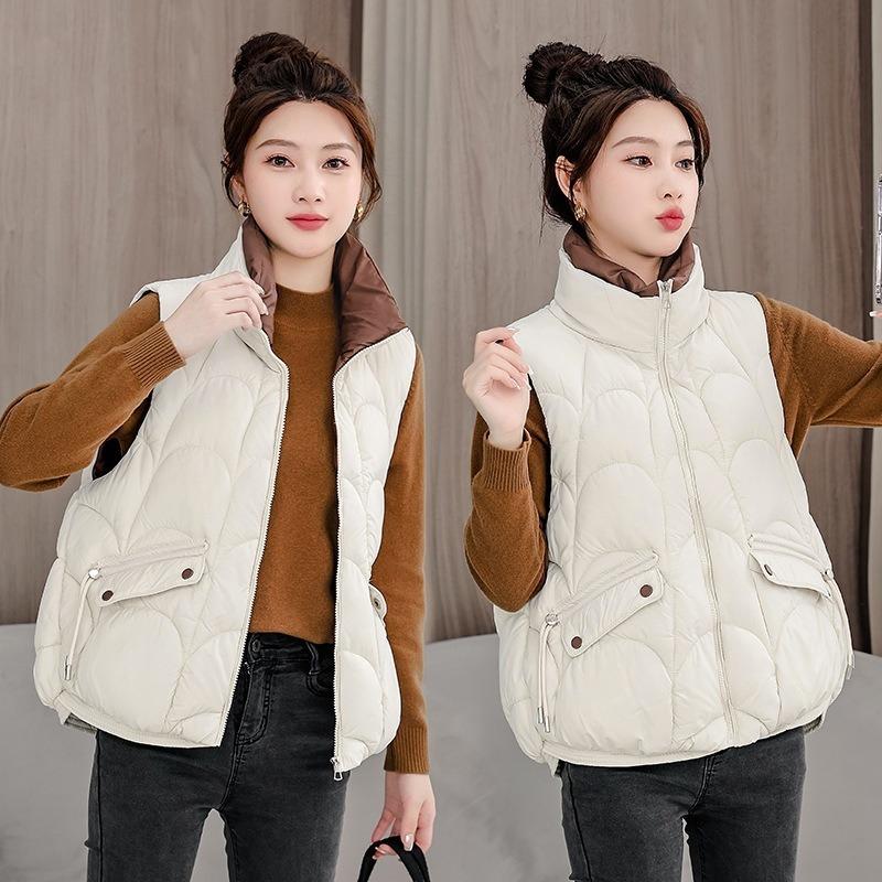Cotton-padded Vest Women's Autumn and Winter Short Stand-up Collar Loose Down Cotton Vest Outer Wear Cotton Vest Vest Jacket