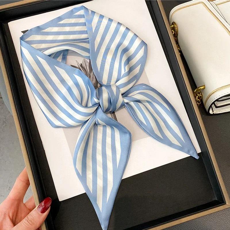 New Striped Fashion Silk Ribbon Spring/Summer Versatile Scarf Long Women's Twill Neckerchief Soft Satin Headband
