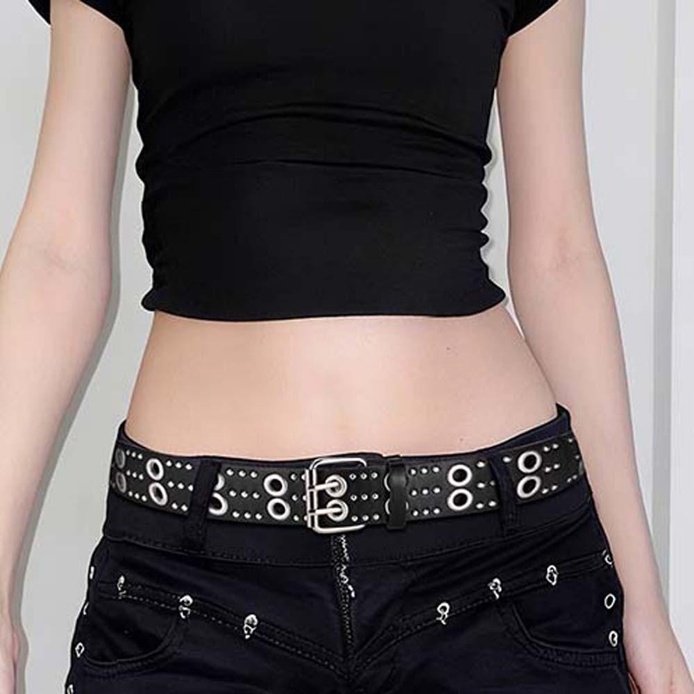 Adjustable Y2K Cool Girls Belt Personalized Design Black Leather Waistbands Ornament
