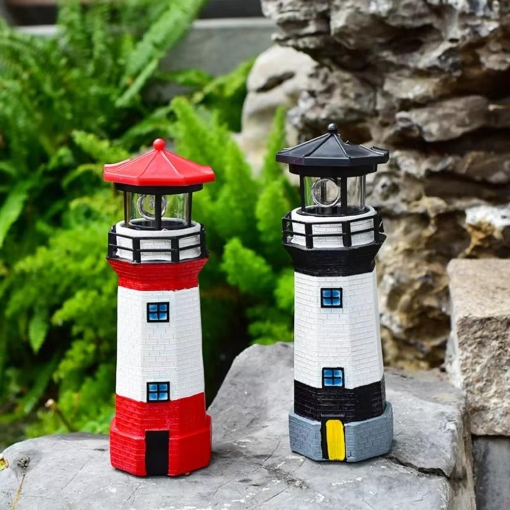 Solar Powered LED Lighthouse Lamp Rotating Beam Lantern Lighthouse  Courtyard Decoration