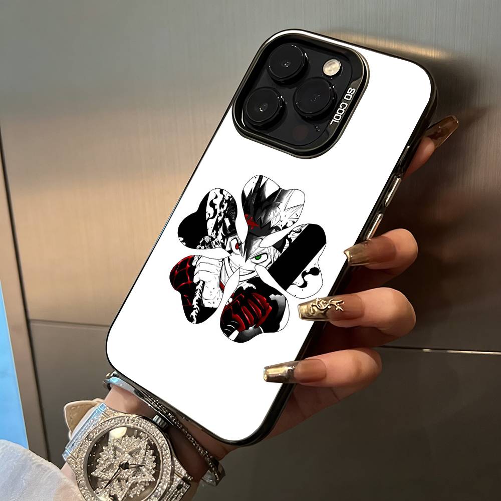 Черный Клевер Для iPhone 17 16 15 14 13 12 11 Pro Max XS 17 Air Силиконовый Цветной Серебристый Бампер Чехол