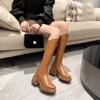 Флисовые ботинки женские 2024 зима новые высокие ботфорты на толстом каблуке ретро ботинки до колена женские ботинки