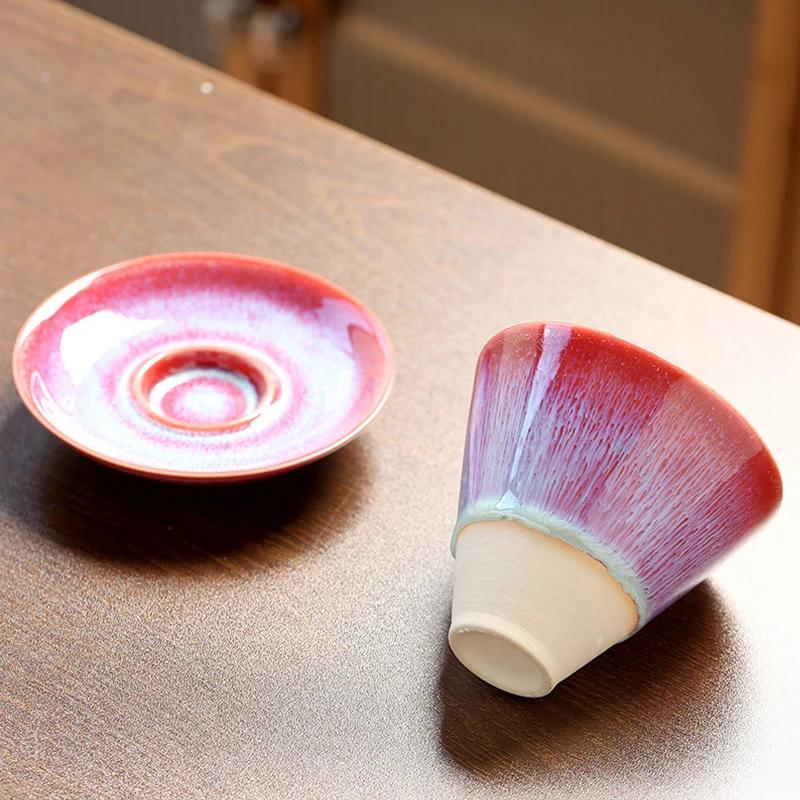 Японская креативная коническая плавная глазурованная грубая керамическая ретро-чашка для кофе Керамическая чашка для латте Цветочная чашка Тарелка Домашний кухонный чайный сервиз