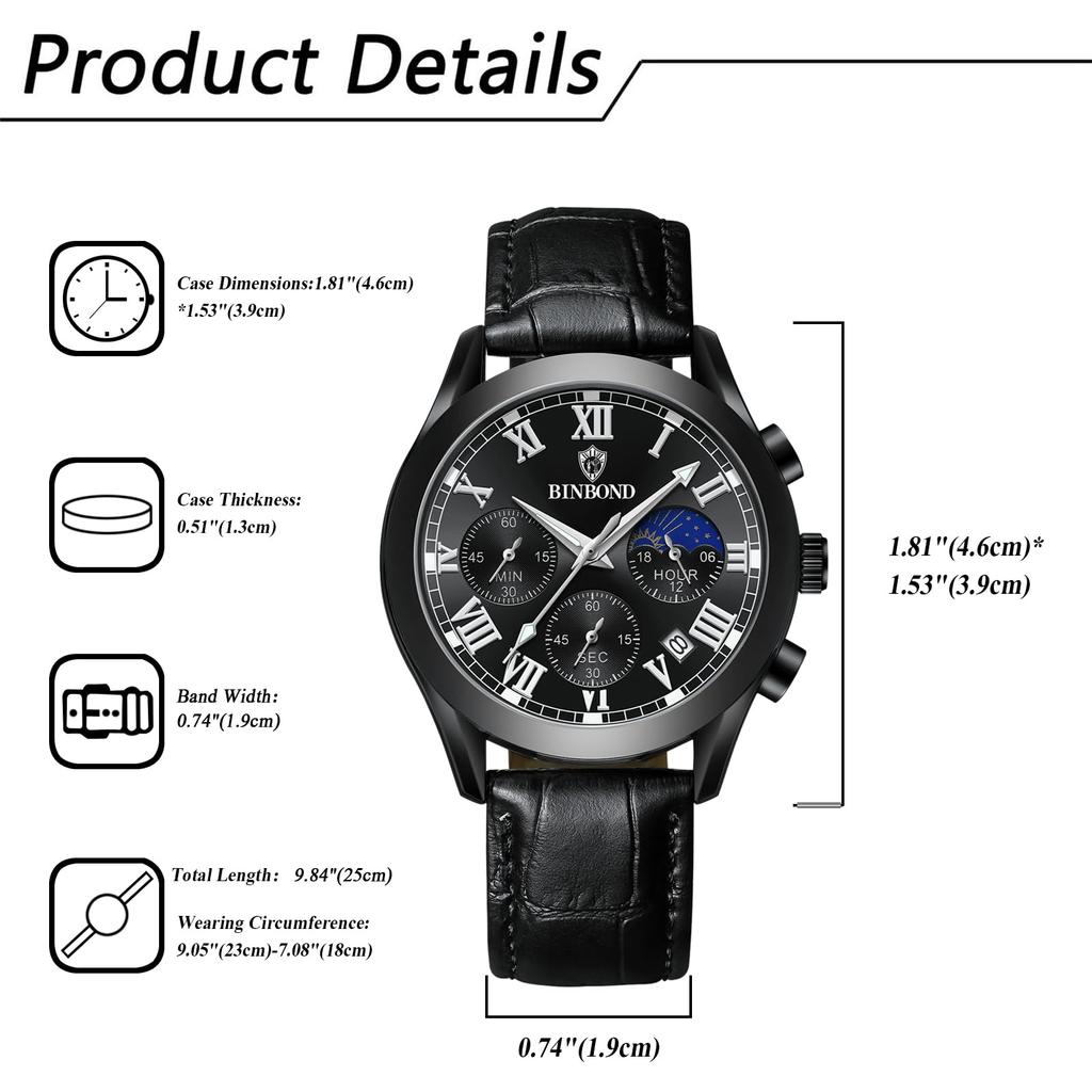 Genuine Leather Strap Calendar Roman Alphabet Luminous Analog Starry Sky Waterproof Leather Belt Simple Stylish Quartz Black Fashion Accessories