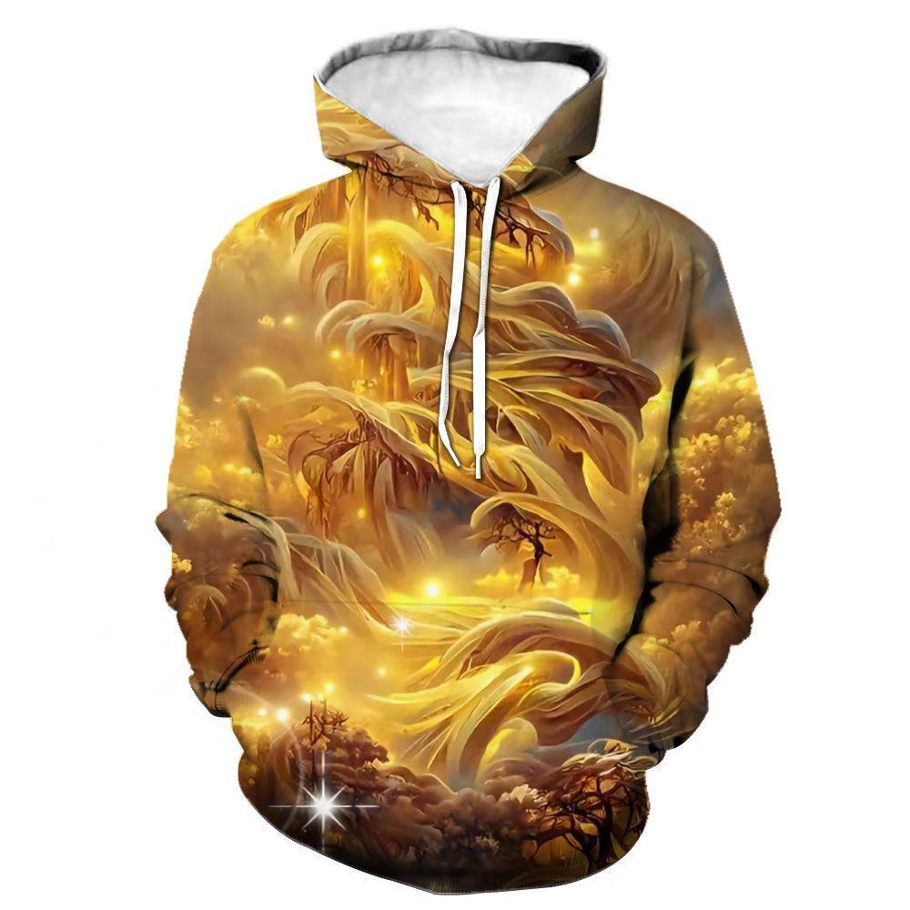Hooded Sweater Autumn New Golden Light Stacking Series Pattern 3D Printing Hoodie Foreign Trendy Men's