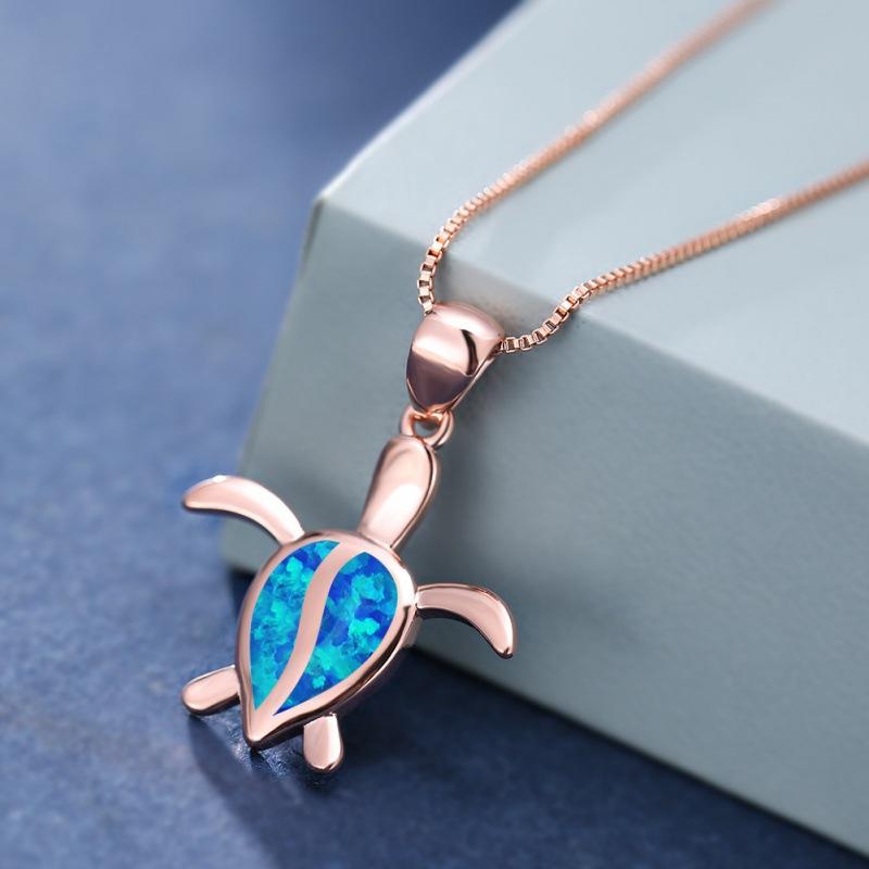 Wish European and American style rose gold single turtle Opal pendant necklace simple cartoon collarbone chain