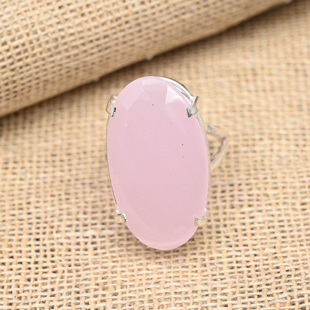 Кольцо из стерлингового серебра 925 пробы с розовым халцедоном и драгоценным камнем ручной работы для женщин