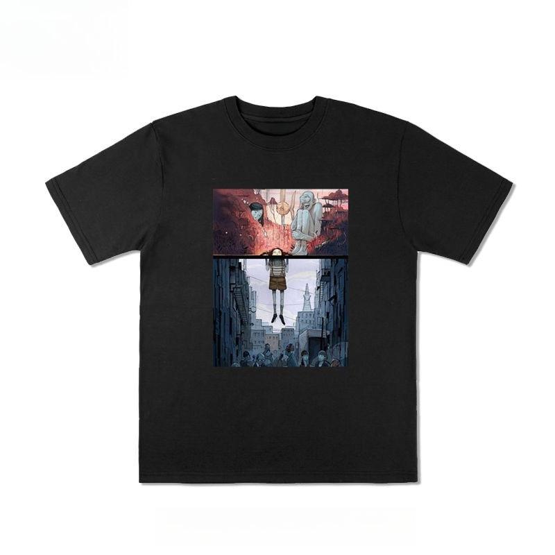 Осень и Зима Европейско-Американская Тяжелый Чистый Хлопок Пародийный Стиль Иллюстрация Принт Футболка 2025 Новая Мужская Женская Футболка