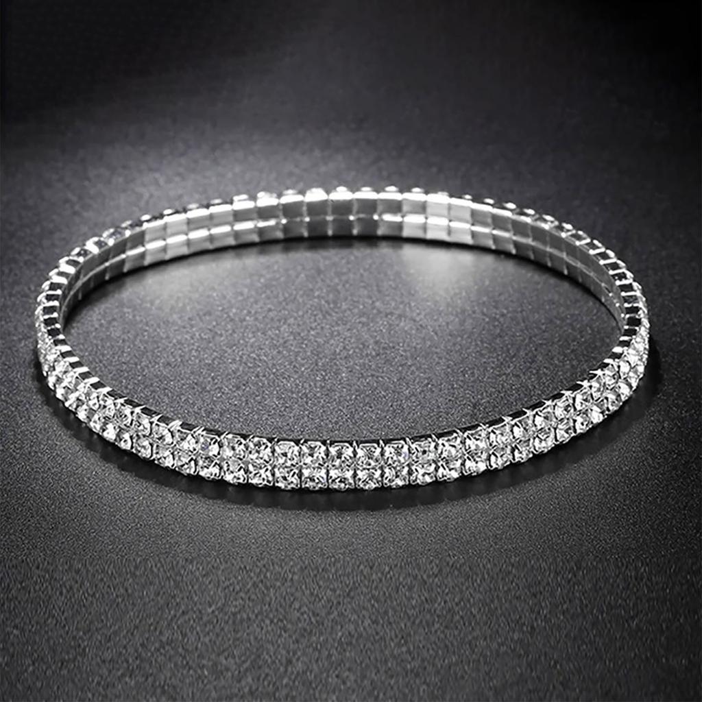 6pcs Fashionable And Versatile Diamond Inlaid Water Diamond British Steel Bracelet Watch Necklace Earrings Ring