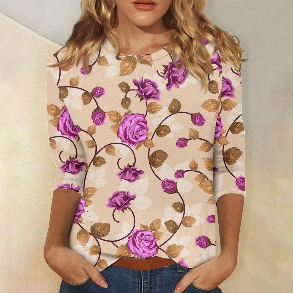 Женская мода повседневная футболка с круглым вырезом и рукавом три четверти с принтом, летняя одежда для женщин, корейская популярная одежда