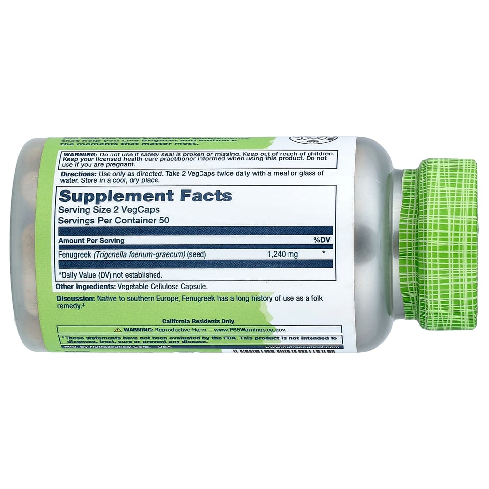 Solaray Fenugreek 1240mg Veggie Capsules, 100 Count