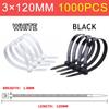 1000Pcs 5X300mm Self-locking Nylon Plastic Tie White/Black Cable Tie Fastening Ring 3X200mm Wraps Strap Zip Tie