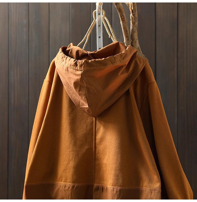 Women's Oversized Color Block Patchwork Hooded Sweatshirt with Double Pockets