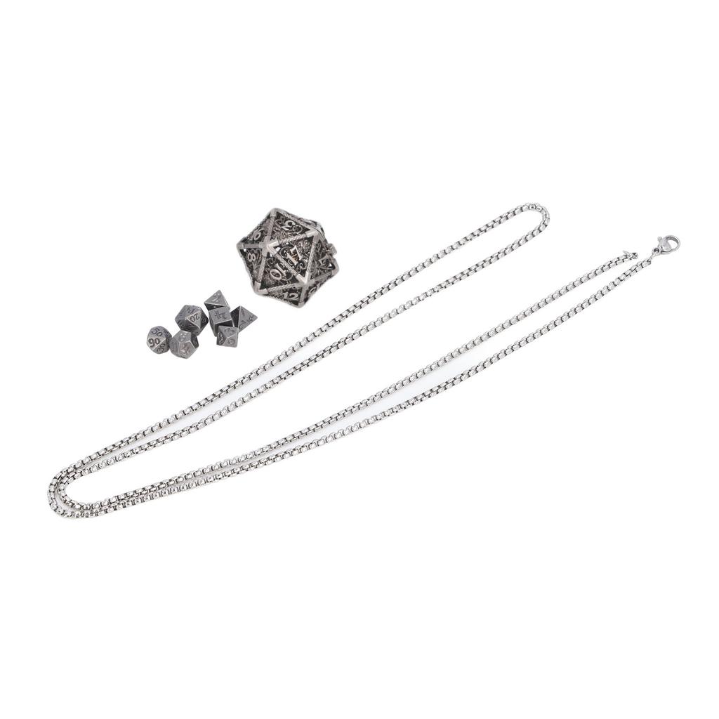 Mini Dice Set Necklace Antique Tiny Small Metal Hollow Polyhedral Portable Toy with Storage Box